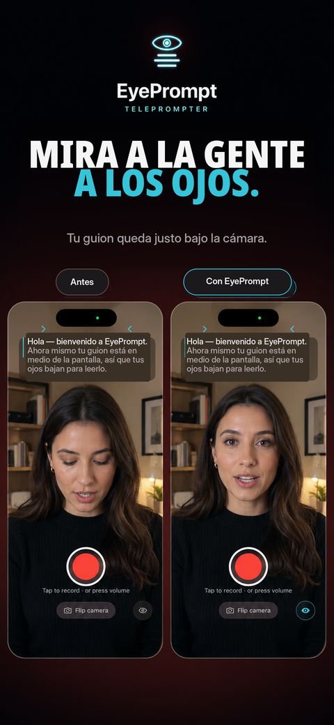 EyePrompt antes y después: con el texto en el centro la mirada baja; con EyePrompt se queda en la lente