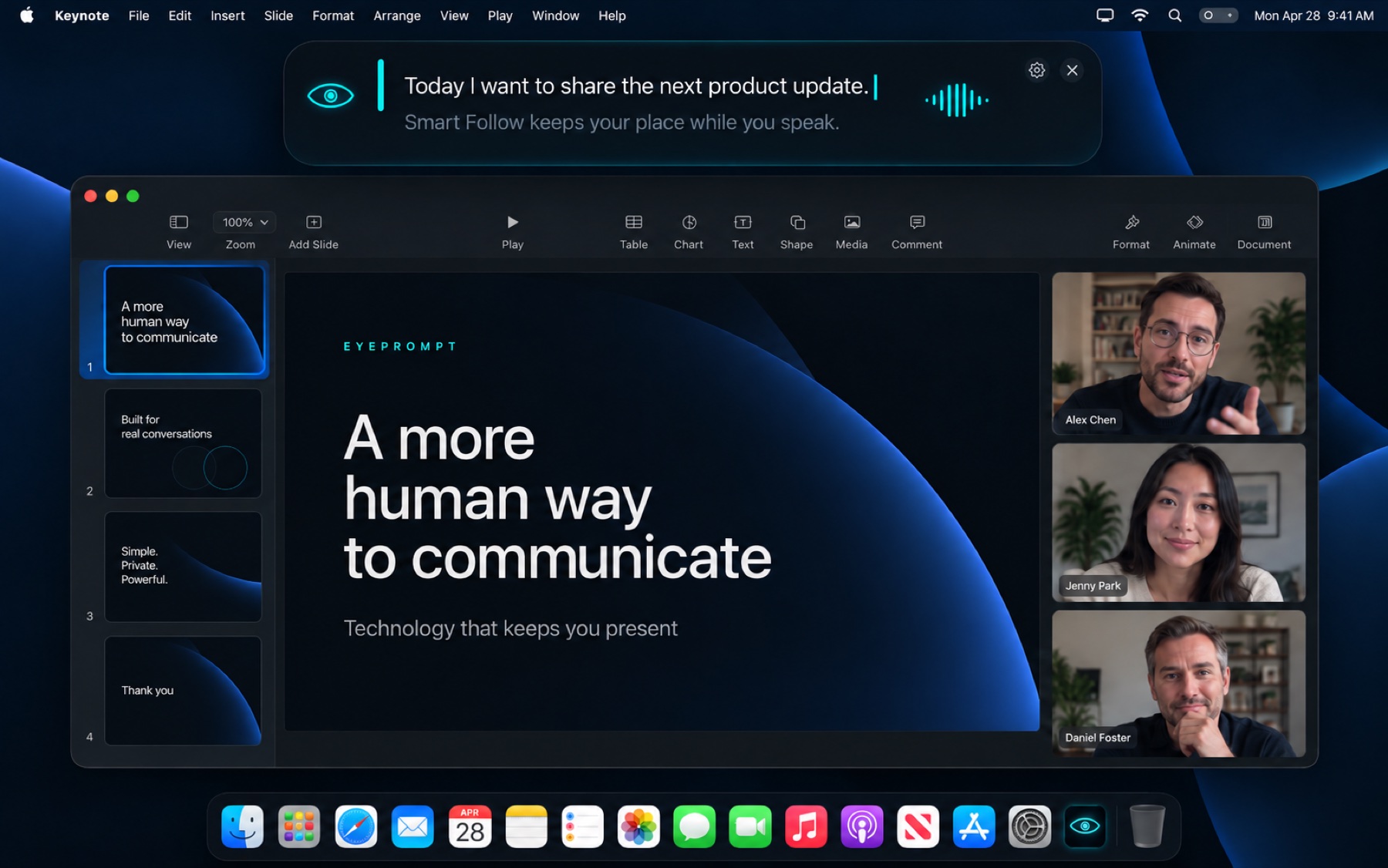 The reading band above a Keynote presentation while Smart Follow keeps the speaker's place